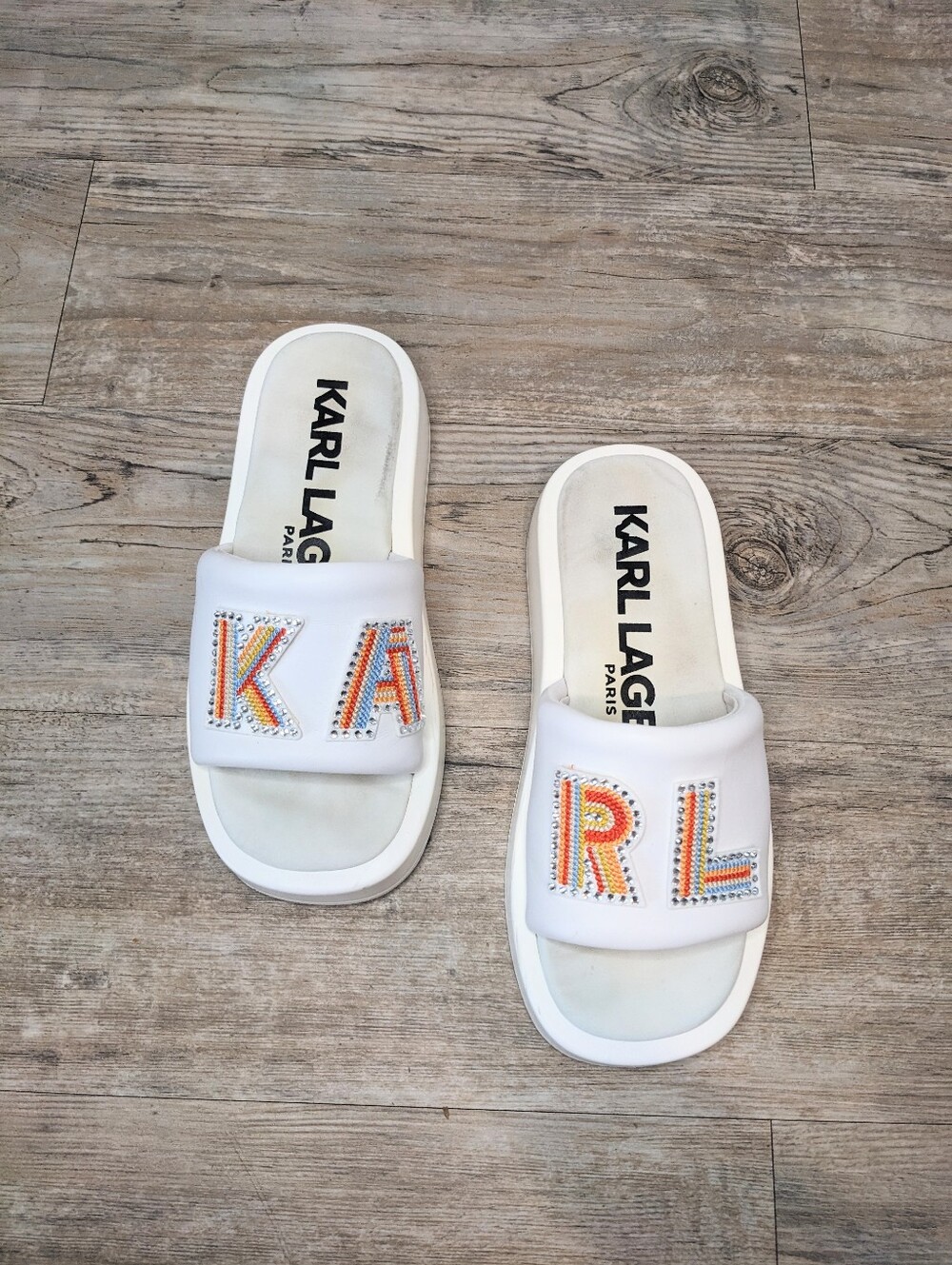 KARL LAGERFELD Women's White Embellished Platform Sandal Size 7
